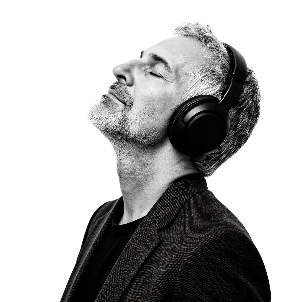 Listener with headphones